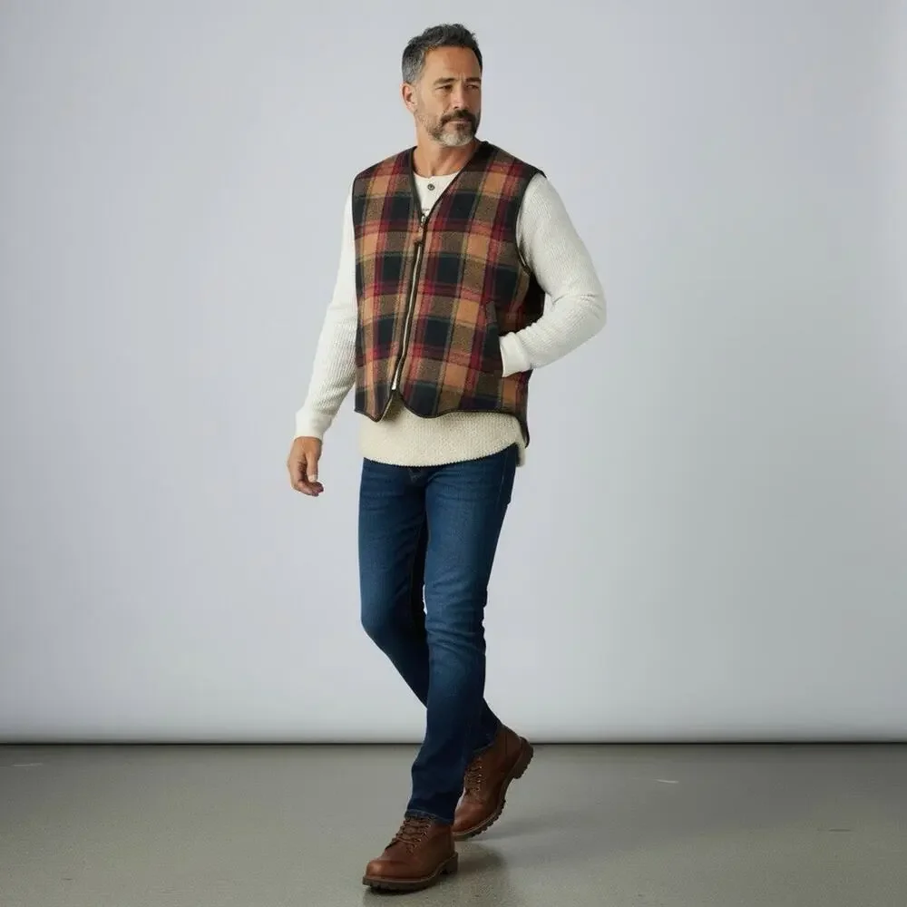 Vintage Woolrich Vest Men's Size Large Wool Plaid Zip Up Sherpa Lined Wool Vest